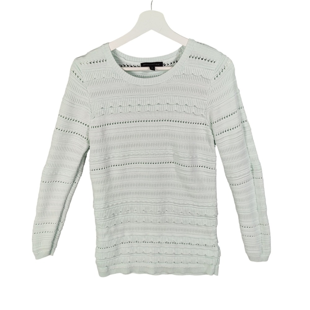 Banana Republic Women Cottage Preppy Chic Pointelle Knit Sweater M Mint Green